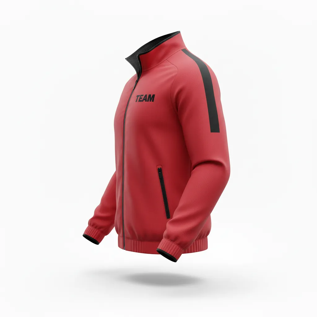 Custom Soccer Lightweight Rain Jacket - Red, Black - Windbreaker Athletic - Side View - HAMCO Sports Inc.