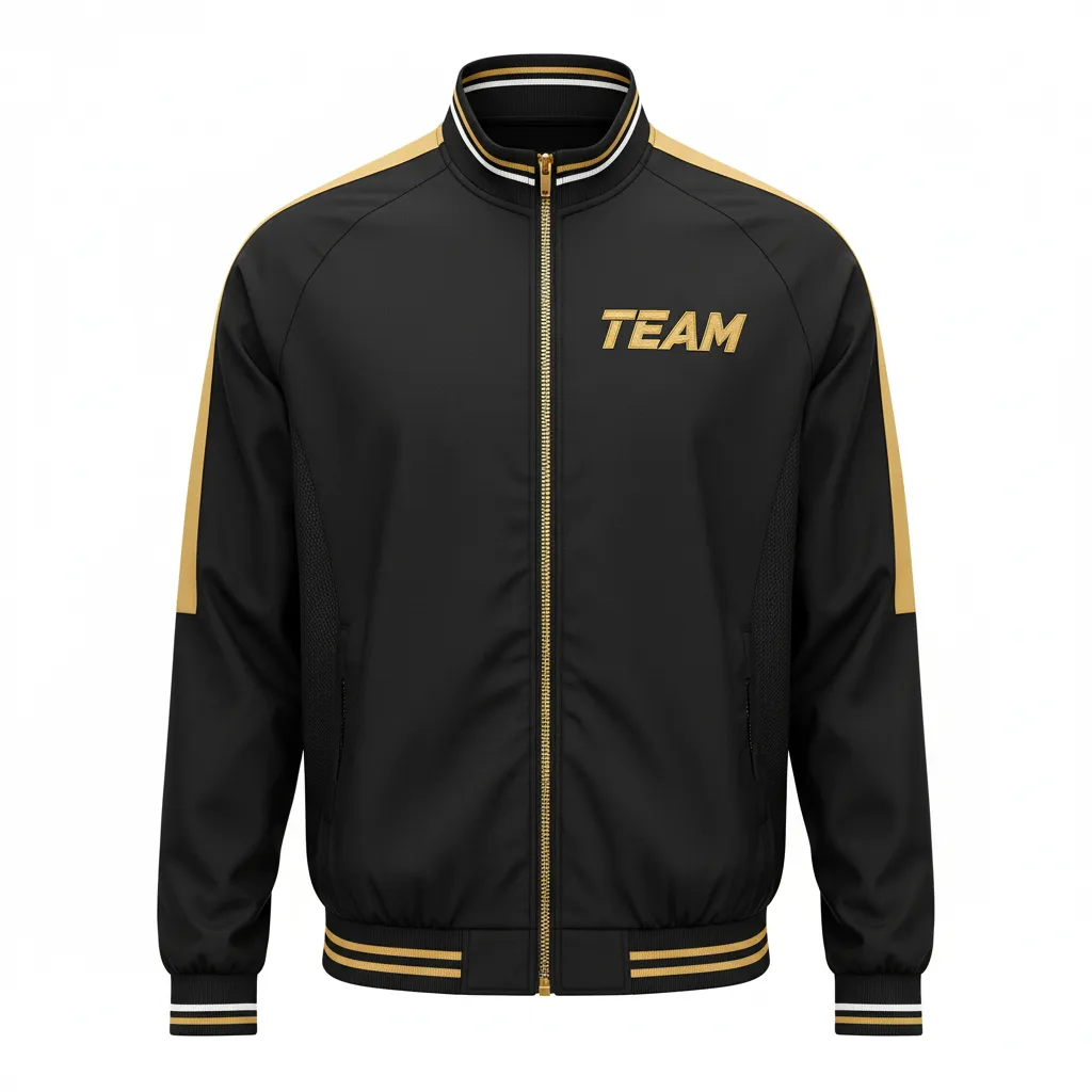 Custom Soccer Lightweight Rain Jacket - Black, Gold, White - Windbreaker - Front View - HAMCO Sports Inc.
