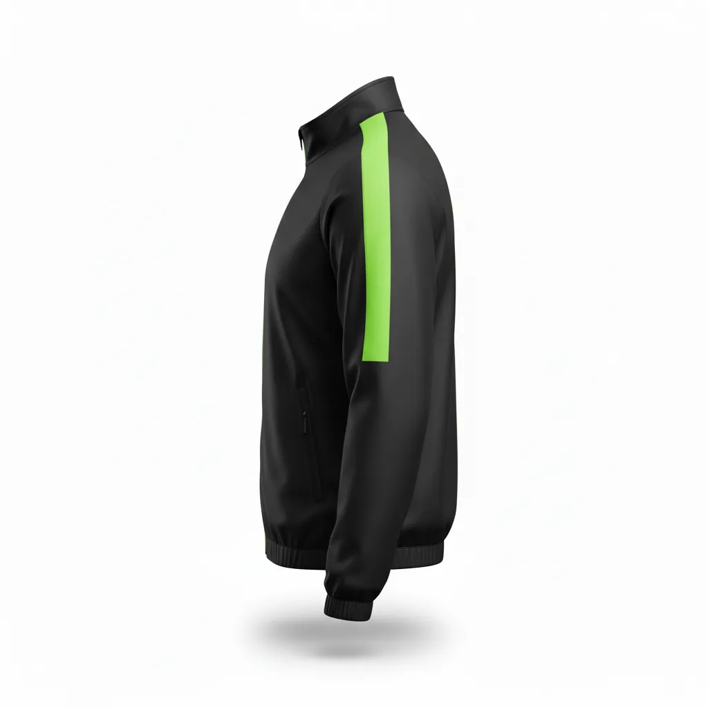 Custom Soccer Lightweight Rain Jacket - Black, Green - Windbreaker Neon - Side View - HAMCO Sports Inc.