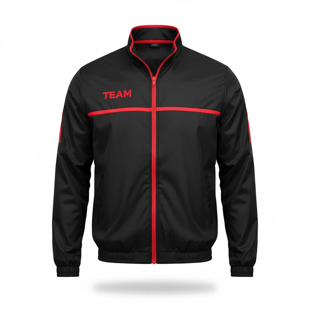 Custom Soccer Lightweight Rain Jacket - Black, Red - Windbreaker - Front View - HAMCO Sports Inc.