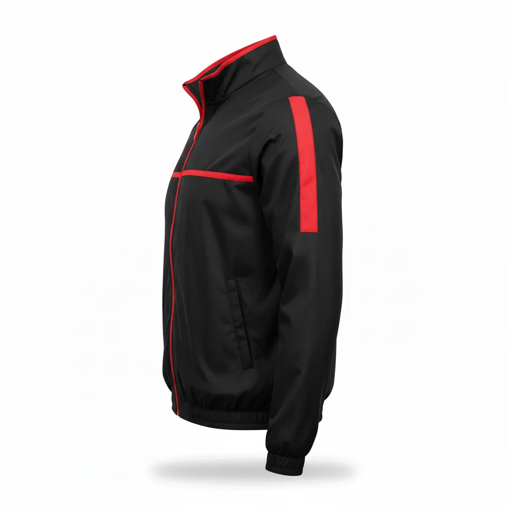 Custom Soccer Lightweight Rain Jacket - Black, Red - Windbreaker - Side View - HAMCO Sports Inc.