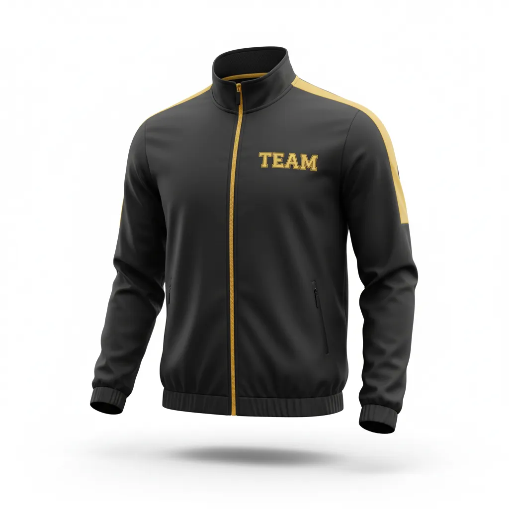 Custom Soccer Lightweight Rain Jacket - Black, Gold - Windbreaker Vegas - Front View - HAMCO Sports Inc.