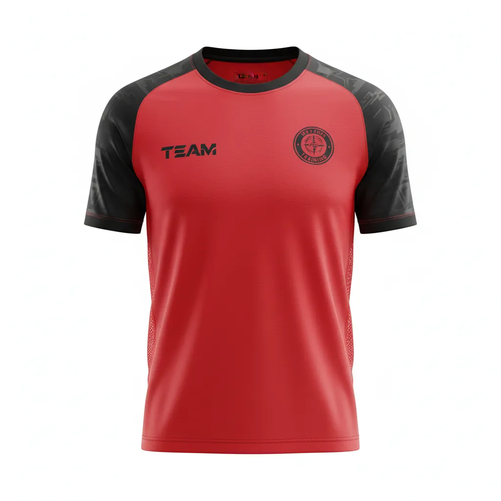 Custom Soccer Long Sleeve Training Jersey - Red, Black - Training Jersey Athletic Shoulder Panels - Front View - HAMCO Sports Inc.