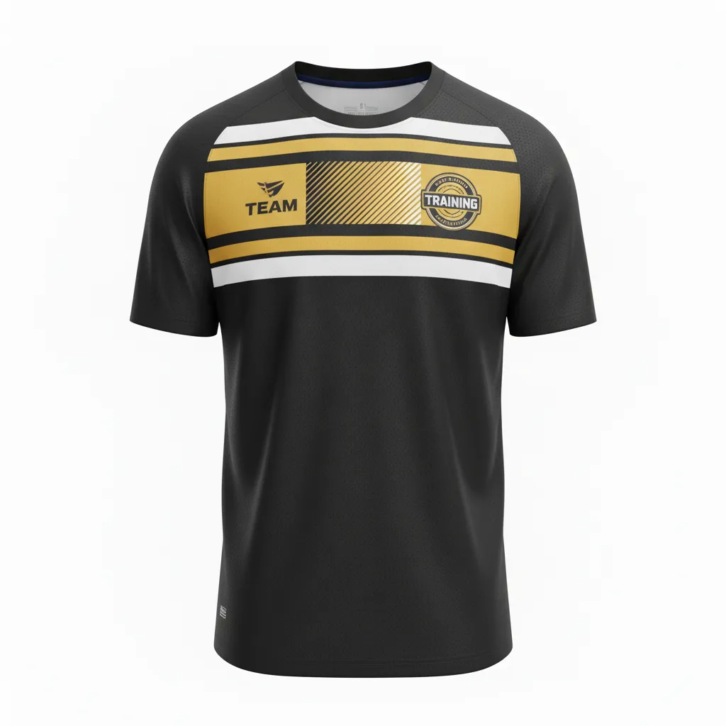 Custom Soccer Long Sleeve Training Jersey - Black, Gold, White - Training Jersey Tricolor - Front View - HAMCO Sports Inc.