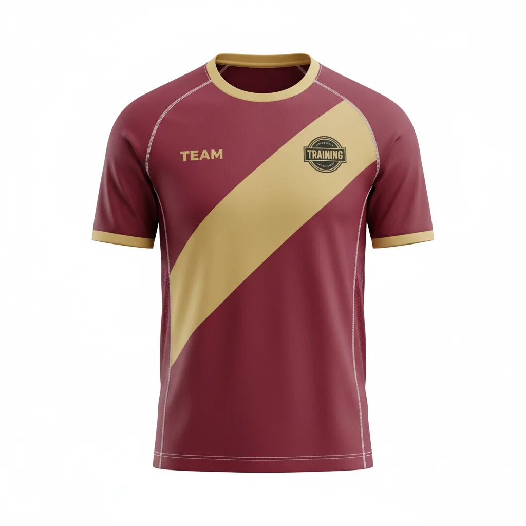 Custom Soccer Long Sleeve Training Jersey - Burgundy, Gold - Training Jersey Diagonal Sash - Front View - HAMCO Sports Inc.