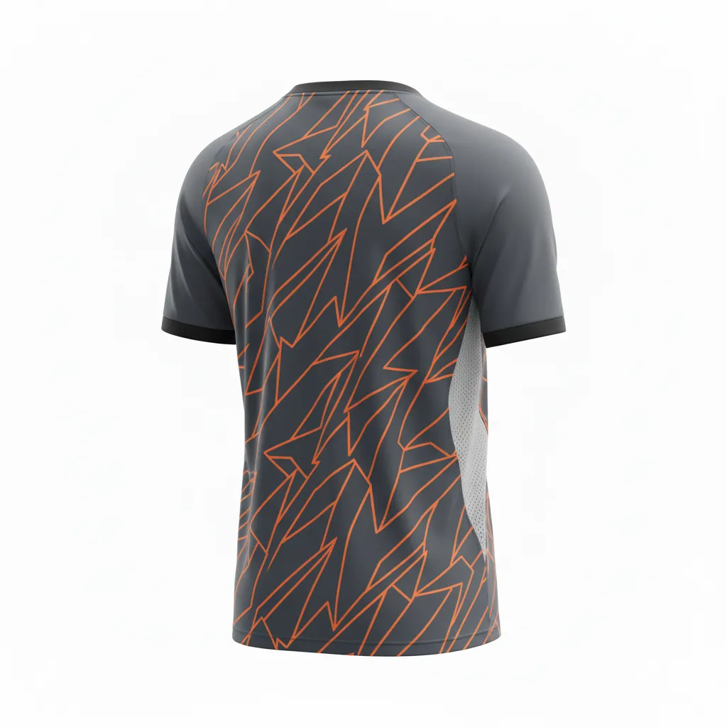 Custom Soccer Long Sleeve Training Jersey - Orange - Training Jersey Charcoal Neon Geometric - Back View - HAMCO Sports Inc.