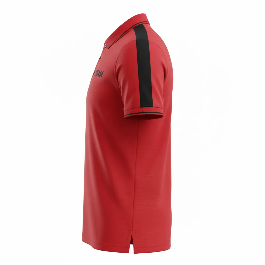 Custom Soccer Polo Style Soccer Jersey - Red, Black - Travel Polo Athletic - Side View - HAMCO Sports Inc.