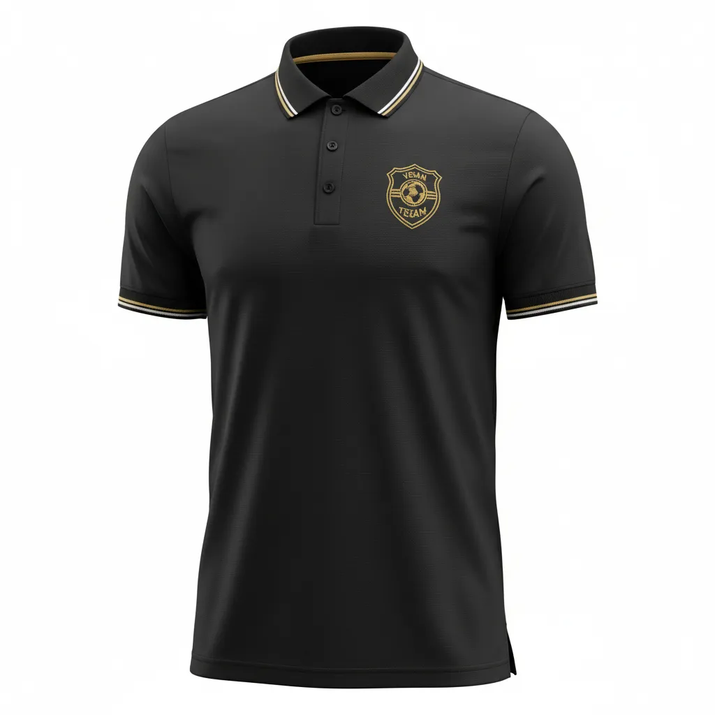 Custom Soccer Polo Style Soccer Jersey - Black, Gold, White - Travel Polo - Front View - HAMCO Sports Inc.