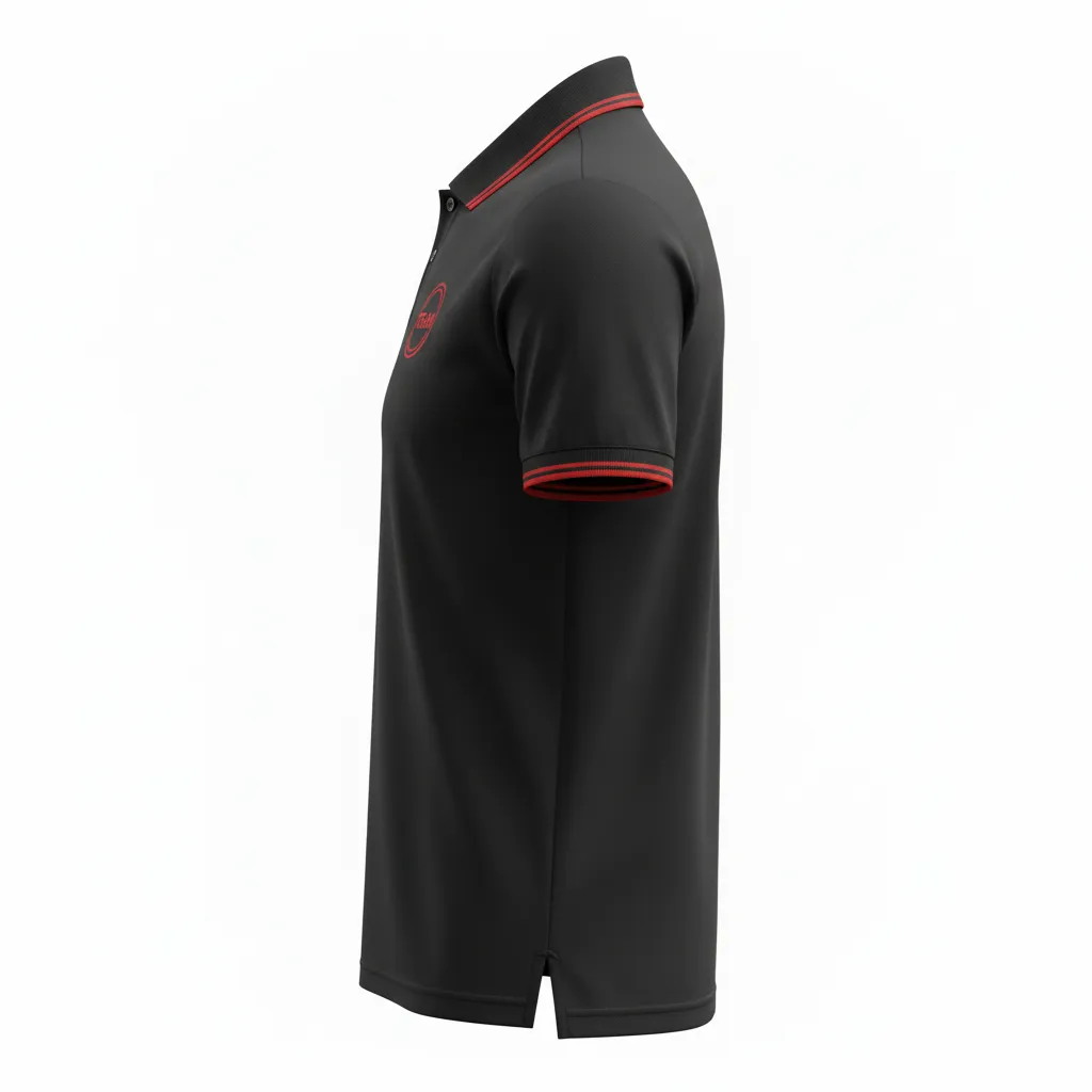 Custom Soccer Polo Style Soccer Jersey - Black, Red - Travel Polo - Side View - HAMCO Sports Inc.