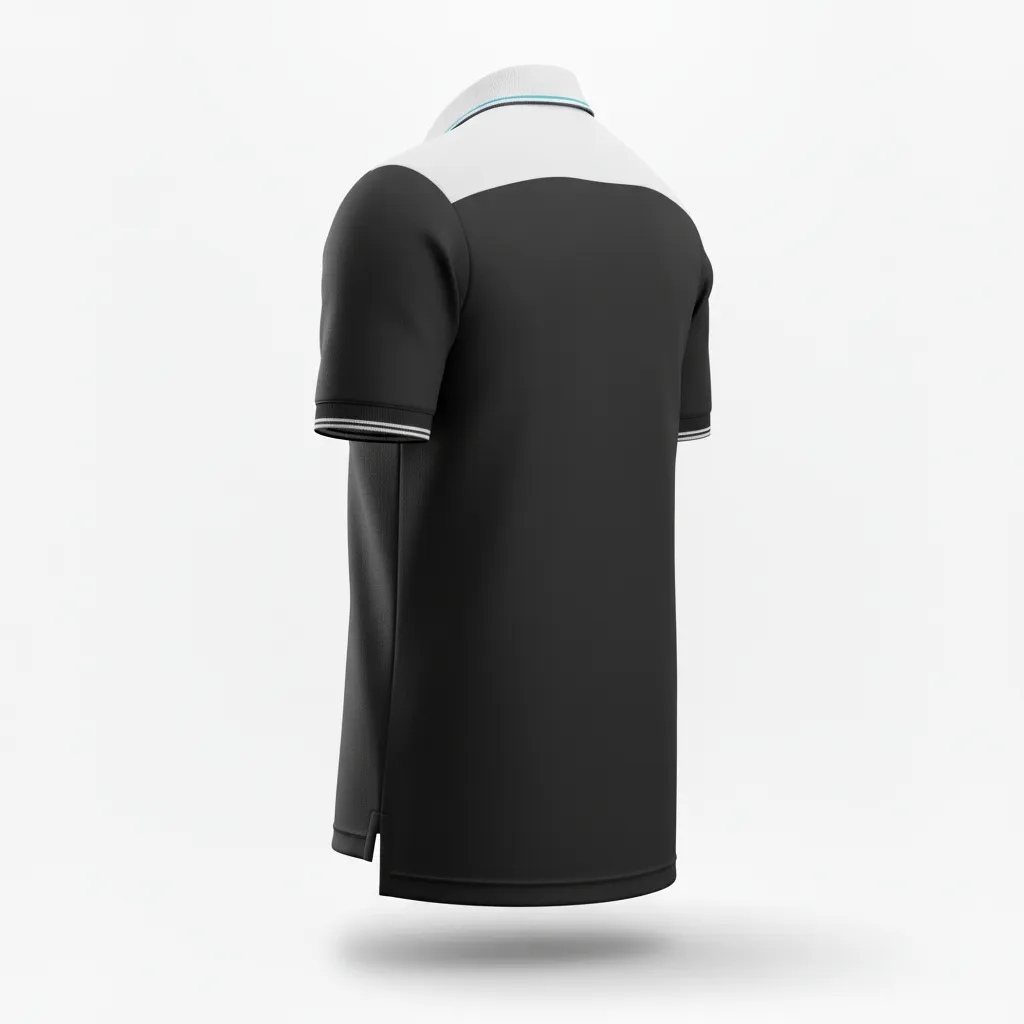 Custom Soccer Polo Style Soccer Jersey - Black, White - Travel Polo - Back View - HAMCO Sports Inc.