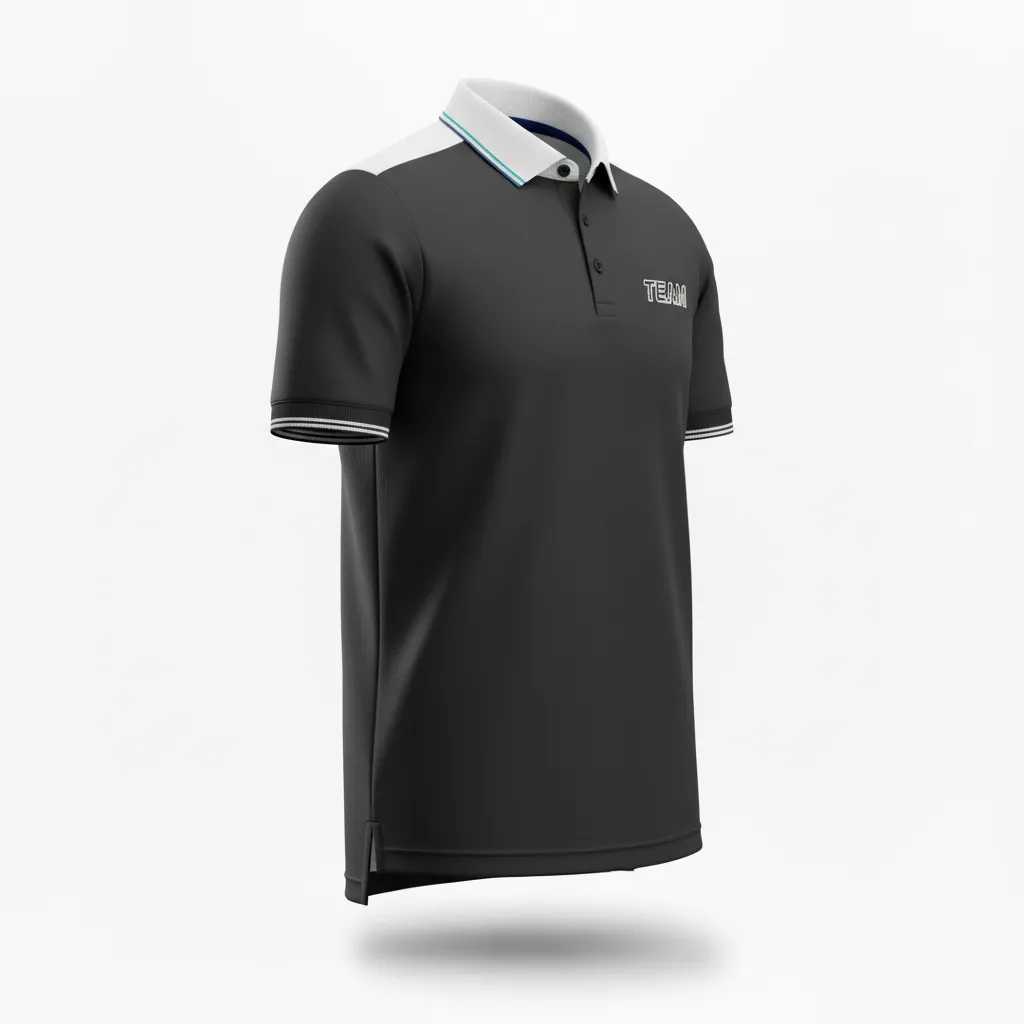 Custom Soccer Polo Style Soccer Jersey - Black, White - Travel Polo - Front View - HAMCO Sports Inc.