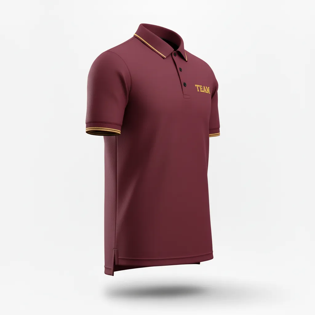 Custom Soccer Polo Style Soccer Jersey - Burgundy, Gold - Travel Polo - Front View - HAMCO Sports Inc.