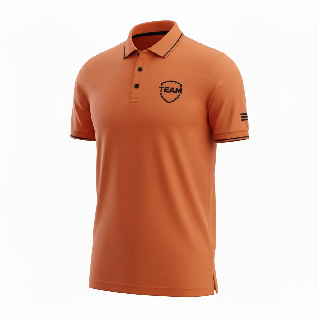 Custom Soccer Polo Style Soccer Jersey - Burnt, Orange, Black - Travel Polo - Front View - HAMCO Sports Inc.