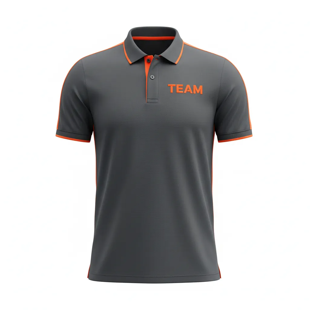 Custom Soccer Polo Style Soccer Jersey - Orange - Travel Polo Charcoal Neon - Front View - HAMCO Sports Inc.