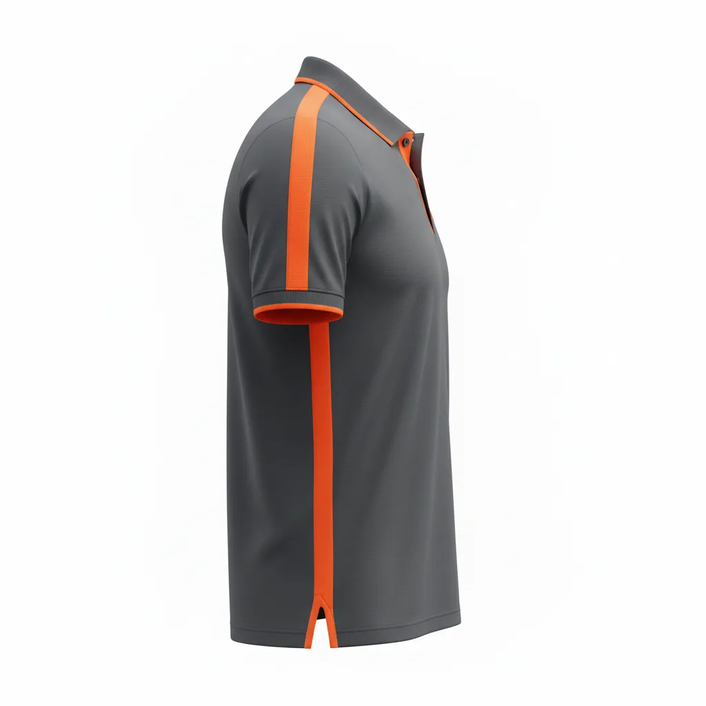 Custom Soccer Polo Style Soccer Jersey - Orange - Travel Polo Charcoal Neon - Side View - HAMCO Sports Inc.