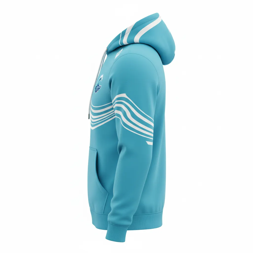 Custom Soccer Pullover Hoodie - White - Pullover Hoodie Aqua Wave - Side View - HAMCO Sports Inc.