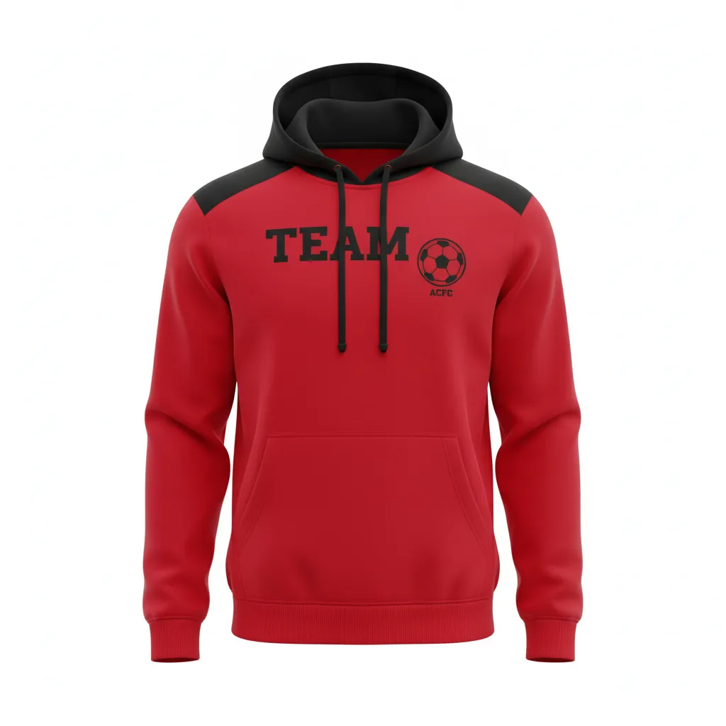 Custom Soccer Pullover Hoodie - Red, Black - Pullover Hoodie Athletic Shoulder Panels - Front View - HAMCO Sports Inc.