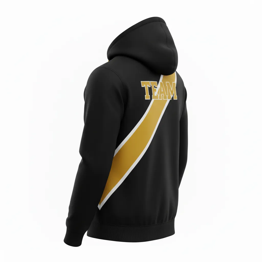 Custom Soccer Pullover Hoodie - Black, Gold, White - Pullover Hoodie Vegas - Back View - HAMCO Sports Inc.