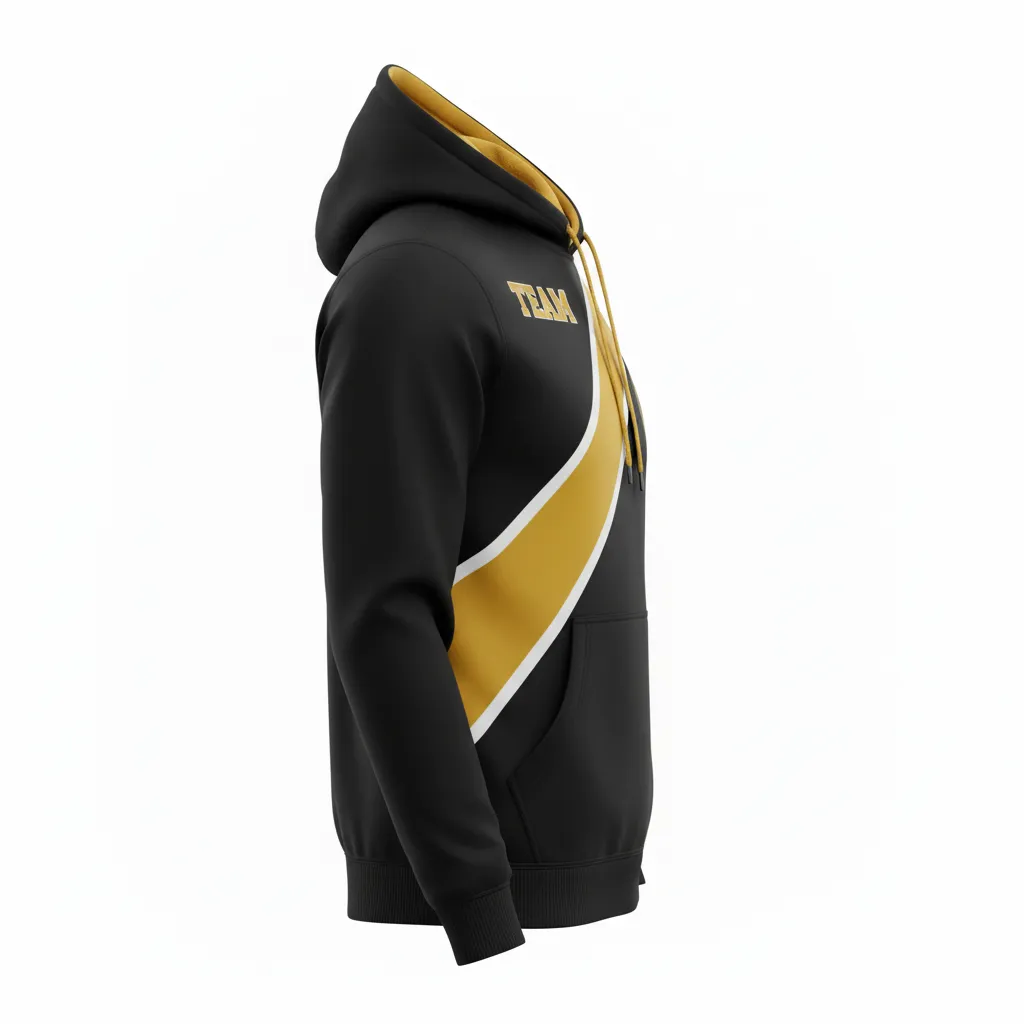 Custom Soccer Pullover Hoodie - Black, Gold, White - Pullover Hoodie Vegas - Side View - HAMCO Sports Inc.