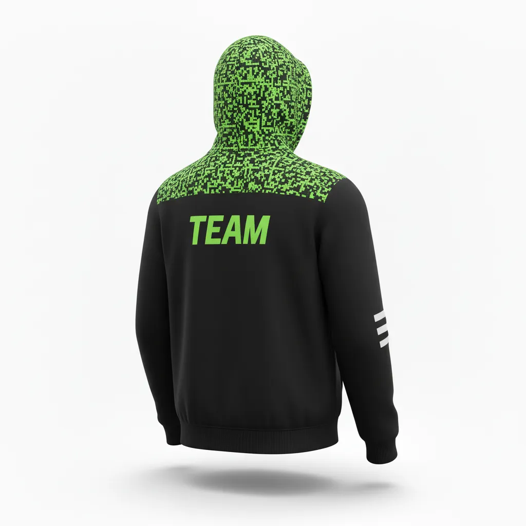 Custom Soccer Pullover Hoodie - Black, Green - Pullover Hoodie Neon Digital - Back View - HAMCO Sports Inc.