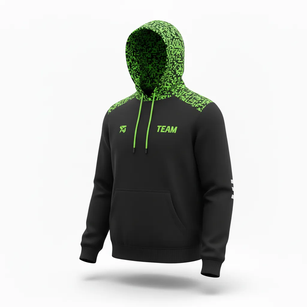 Custom Soccer Pullover Hoodie - Black, Green - Pullover Hoodie Neon Digital - Side View - HAMCO Sports Inc.