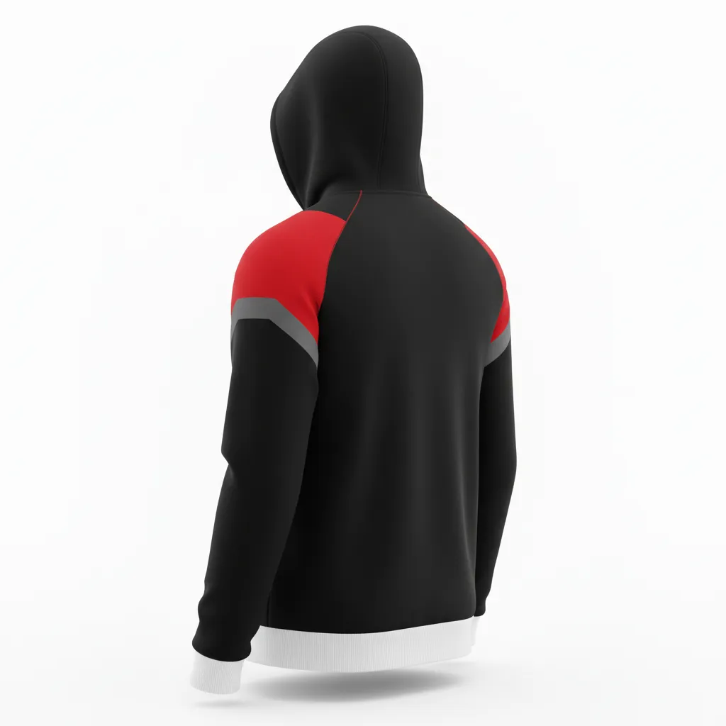Custom Soccer Pullover Hoodie - Black, Red, Grey - Pullover Hoodie Modern - Back View - HAMCO Sports Inc.