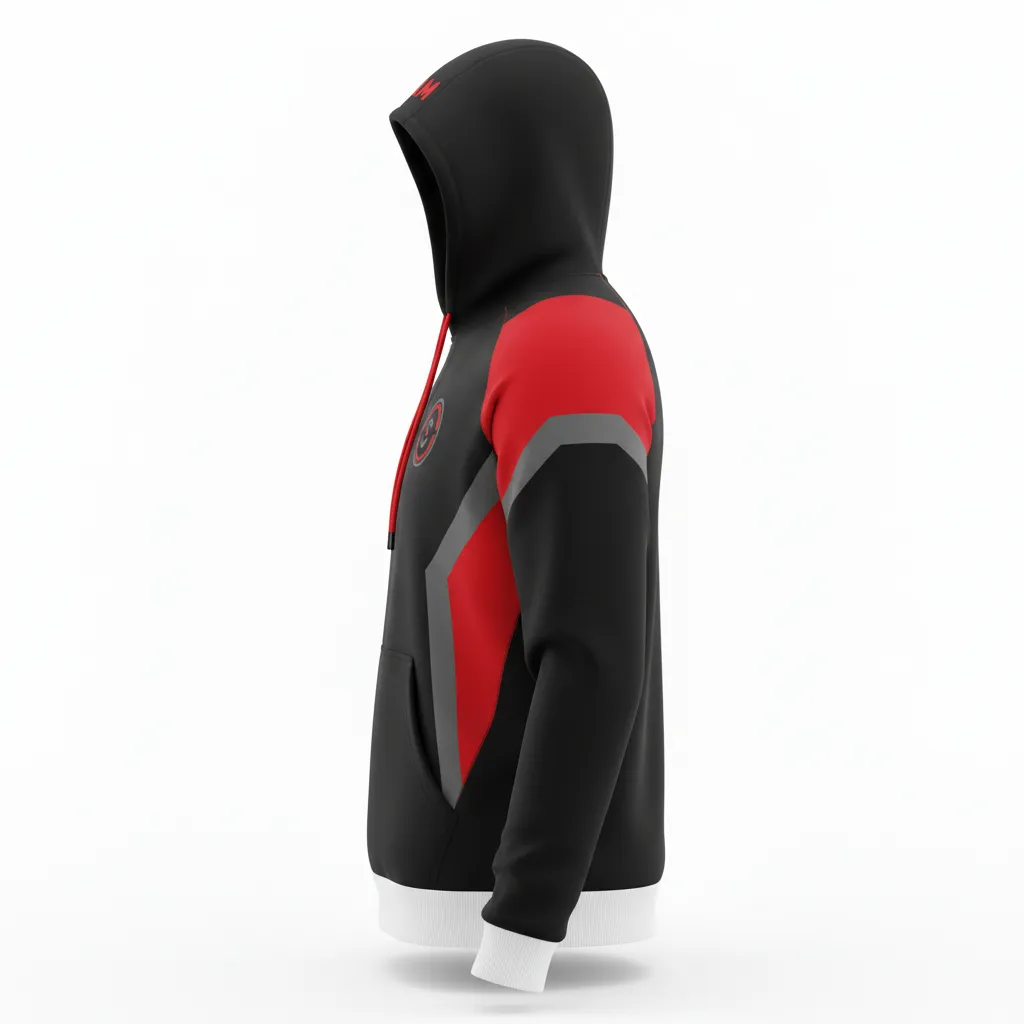 Custom Soccer Pullover Hoodie - Black, Red, Grey - Pullover Hoodie Modern - Side View - HAMCO Sports Inc.