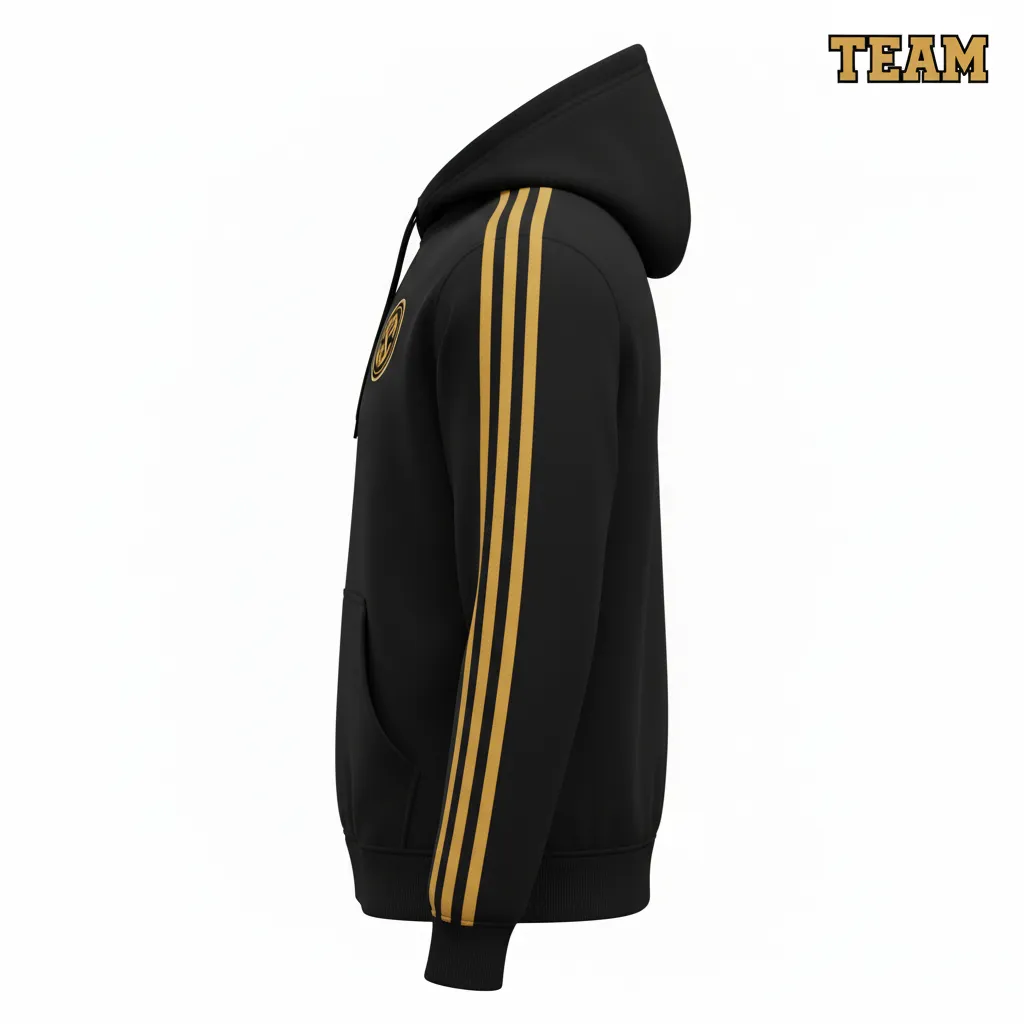 Custom Soccer Pullover Hoodie - Black, Gold - Pullover Hoodie Vegas Racing - Side View - HAMCO Sports Inc.