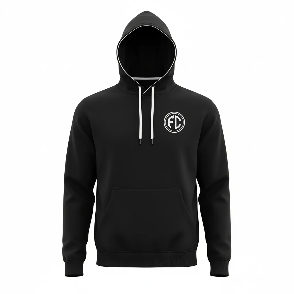 Custom Soccer Pullover Hoodie - Black, White - Pullover Hoodie Minimalist - Front View - HAMCO Sports Inc.