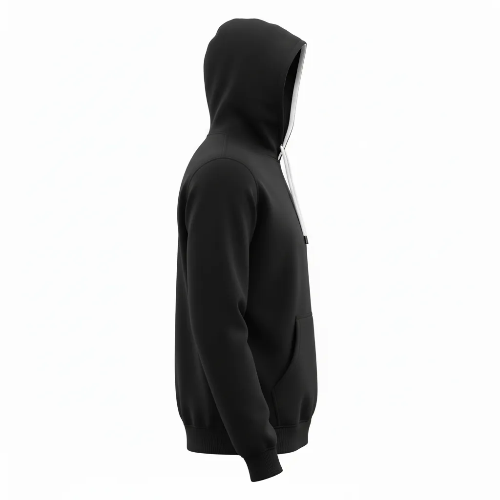Custom Soccer Pullover Hoodie - Black, White - Pullover Hoodie Minimalist - Side View - HAMCO Sports Inc.