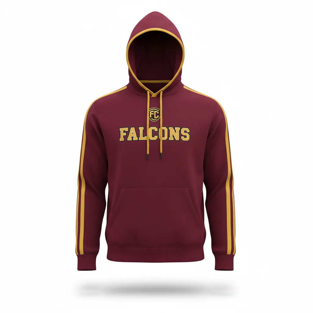 Custom Soccer Pullover Hoodie - Burgundy, Gold - Pullover Hoodie Classic - Front View - HAMCO Sports Inc.