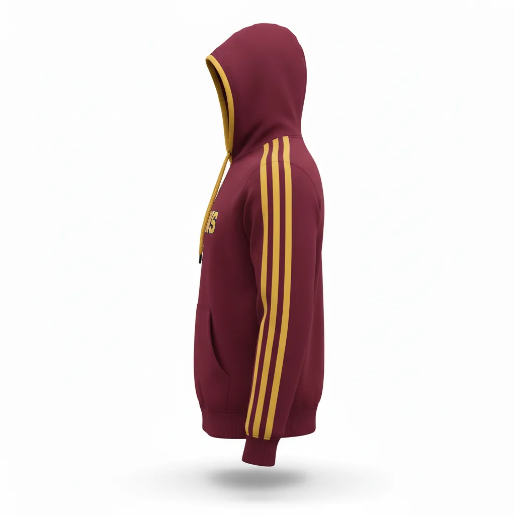 Custom Soccer Pullover Hoodie - Burgundy, Gold - Pullover Hoodie Classic - Side View - HAMCO Sports Inc.