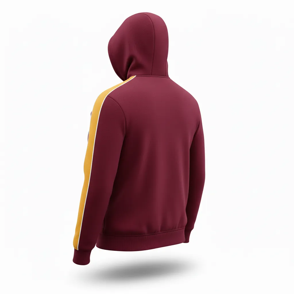 Custom Soccer Pullover Hoodie - Burgundy, Gold, White - Pullover Hoodie Classic - Back View - HAMCO Sports Inc.