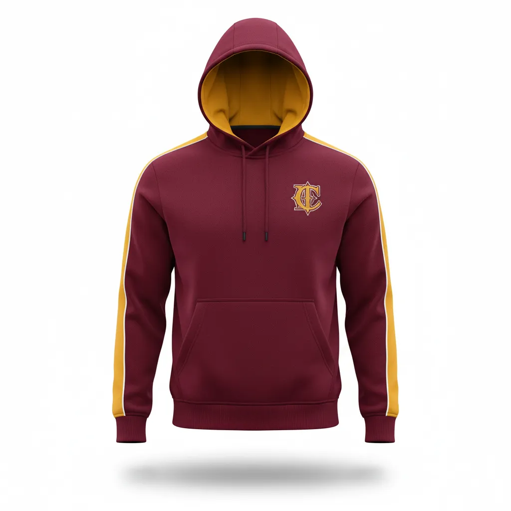 Custom Soccer Pullover Hoodie - Burgundy, Gold, White - Pullover Hoodie Classic - Front View - HAMCO Sports Inc.