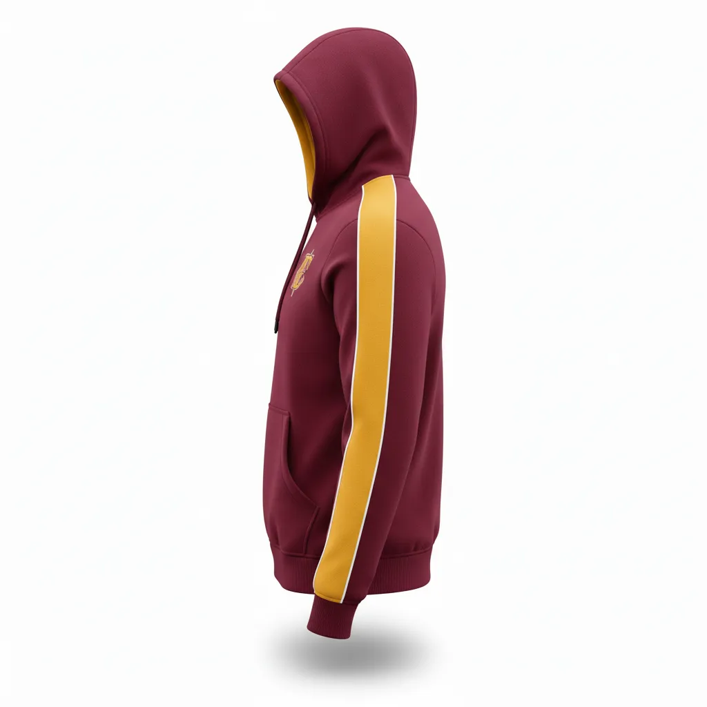 Custom Soccer Pullover Hoodie - Burgundy, Gold, White - Pullover Hoodie Classic - Side View - HAMCO Sports Inc.