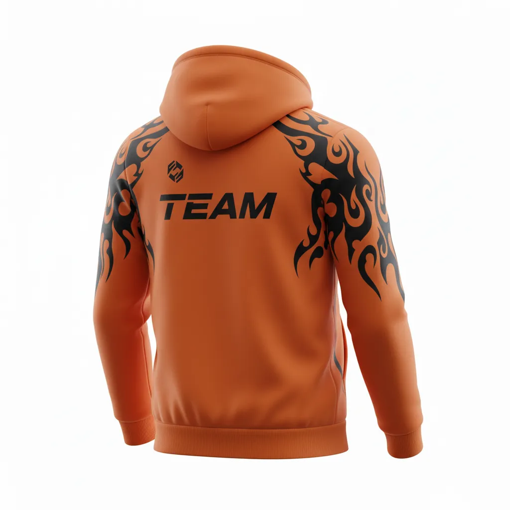 Custom Soccer Pullover Hoodie - Burnt, Orange, Black - Pullover Hoodie Flame - Back View - HAMCO Sports Inc.