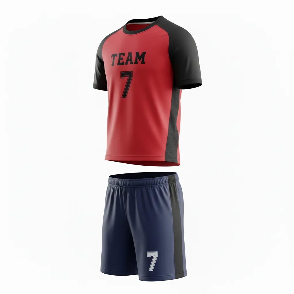 Custom Soccer Reversible Soccer Uniform - Red, Black - Reversible Uniform Athletic Shoulder Panels - Front View - HAMCO Sports Inc.
