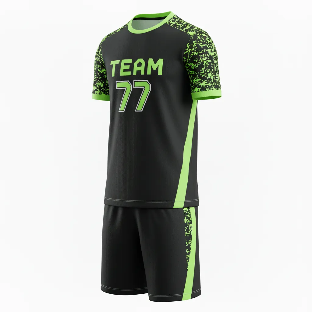 Custom Soccer Reversible Soccer Uniform - Black, Green - Reversible Uniform Neon Digital - Front View - HAMCO Sports Inc.