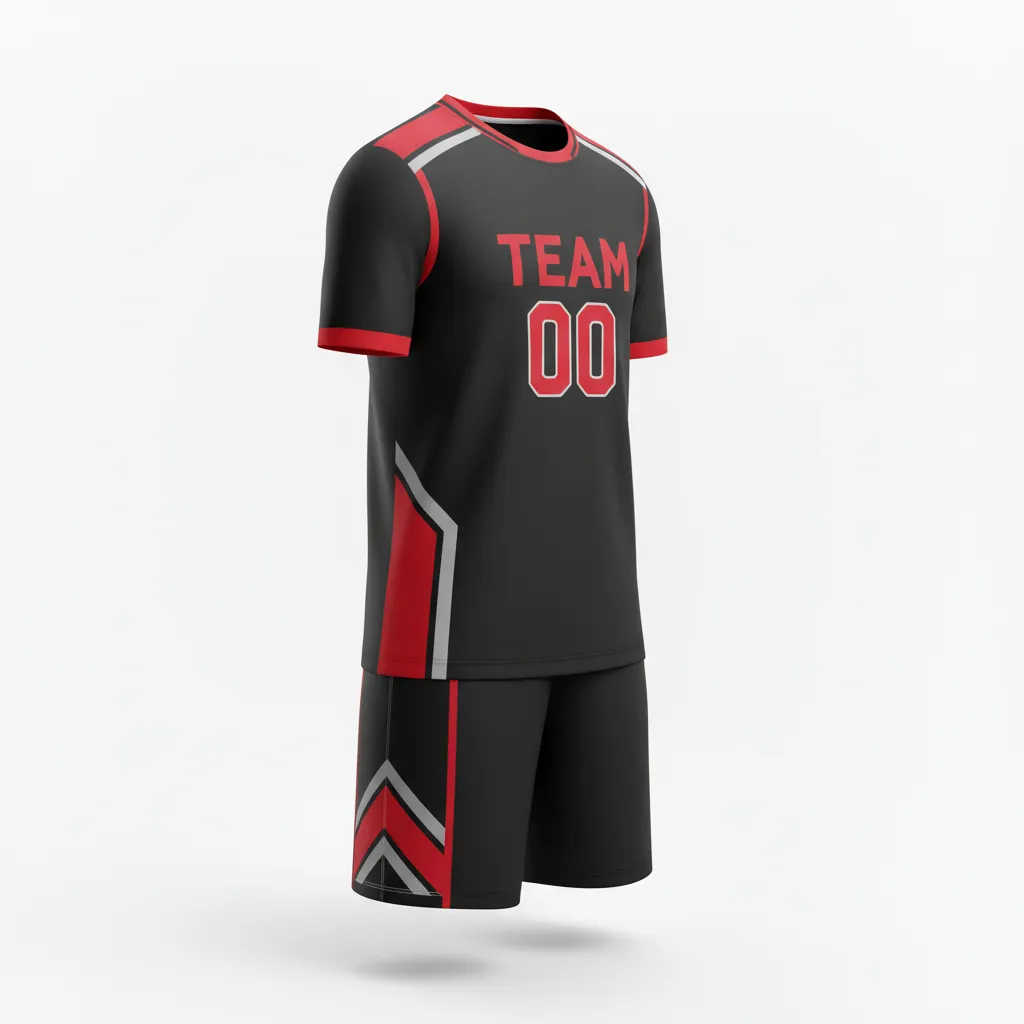 Custom Soccer Reversible Soccer Uniform - Black, Red, Grey - Reversible Uniform Modern - Front View - HAMCO Sports Inc.