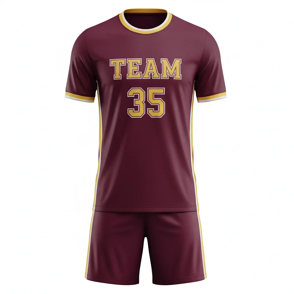 Custom Soccer Reversible Soccer Uniform - Burgundy, Gold, White - Reversible Uniform Classic - Front View - HAMCO Sports Inc.