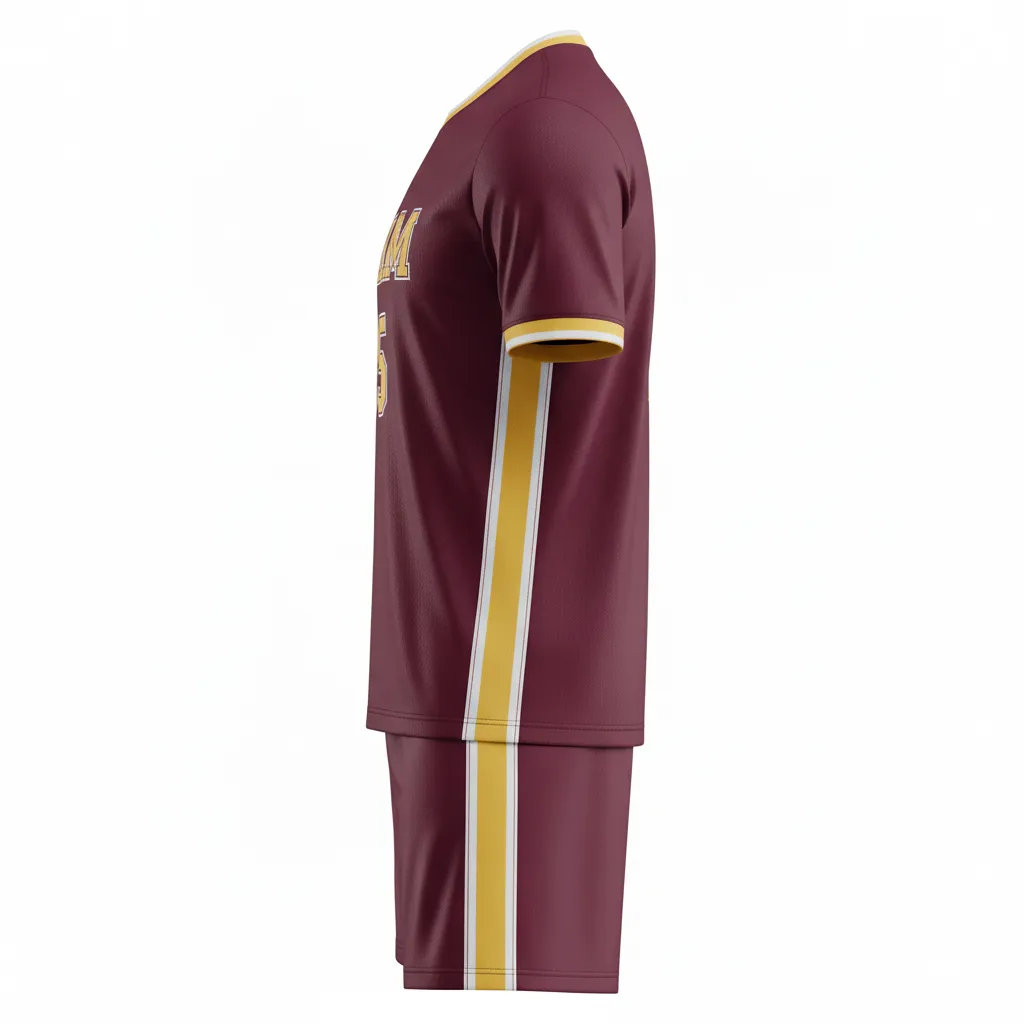 Custom Soccer Reversible Soccer Uniform - Burgundy, Gold, White - Reversible Uniform Classic - Side View - HAMCO Sports Inc.