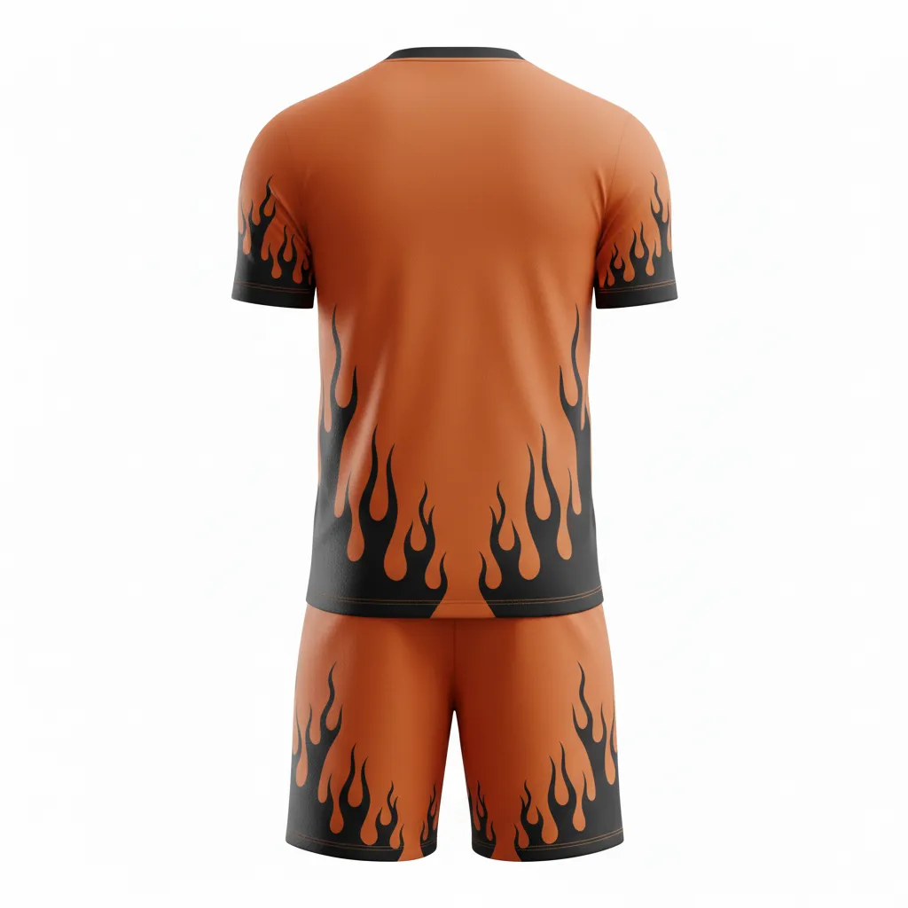 Custom Soccer Reversible Soccer Uniform - Burnt, Orange, Black - Reversible Uniform Flame - Back View - HAMCO Sports Inc.