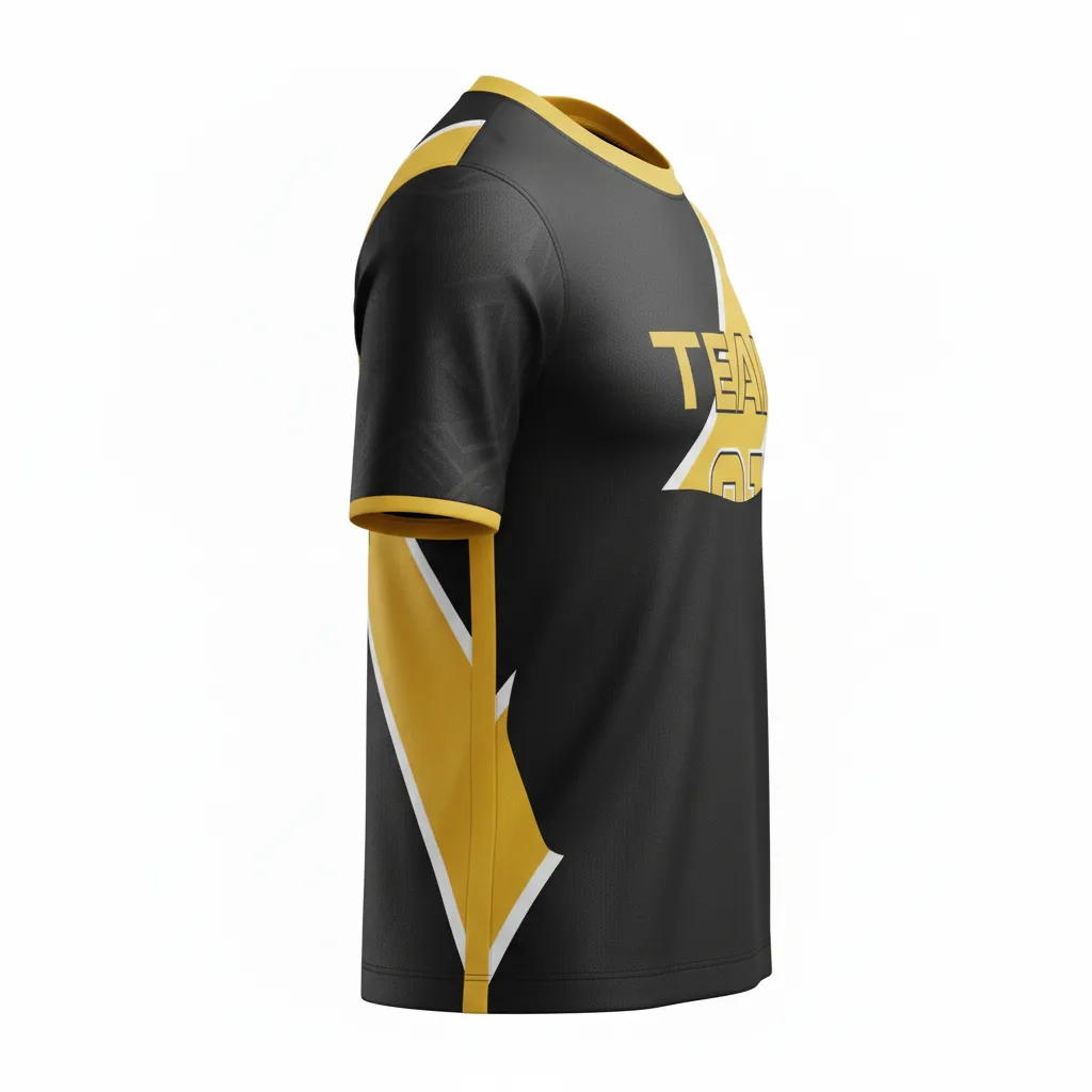 Custom Soccer Round Neck Soccer Jersey - Black, Gold, White - Round Neck Jersey Vegas - Side View - HAMCO Sports Inc.