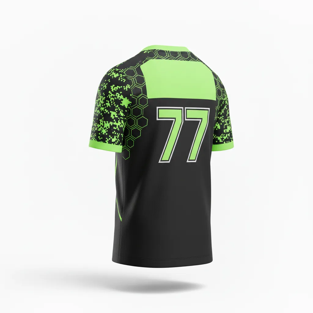 Custom Soccer Round Neck Soccer Jersey - Black, Green - Round Neck Jersey Neon Digital - Back View - HAMCO Sports Inc.