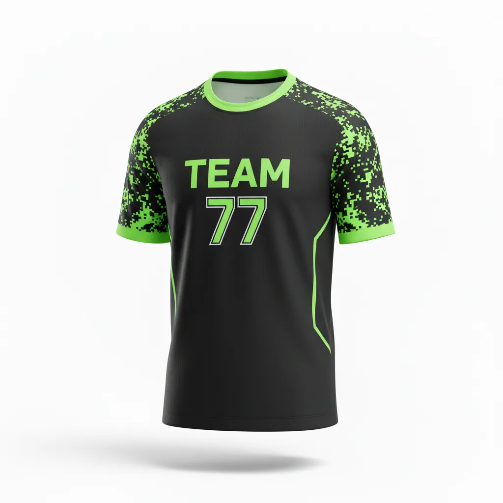 Custom Soccer Round Neck Soccer Jersey - Black, Green - Round Neck Jersey Neon Digital - Front View - HAMCO Sports Inc.