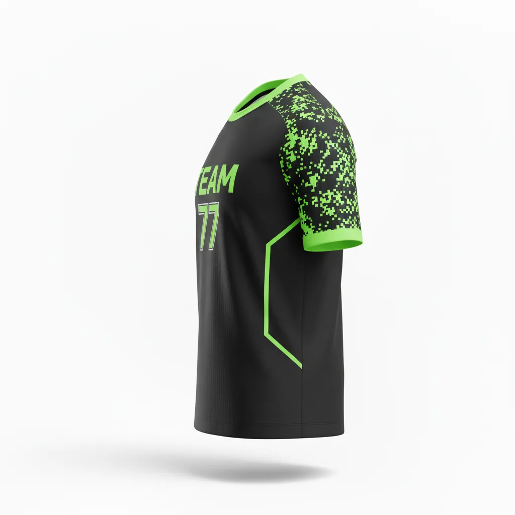 Custom Soccer Round Neck Soccer Jersey - Black, Green - Round Neck Jersey Neon Digital - Side View - HAMCO Sports Inc.