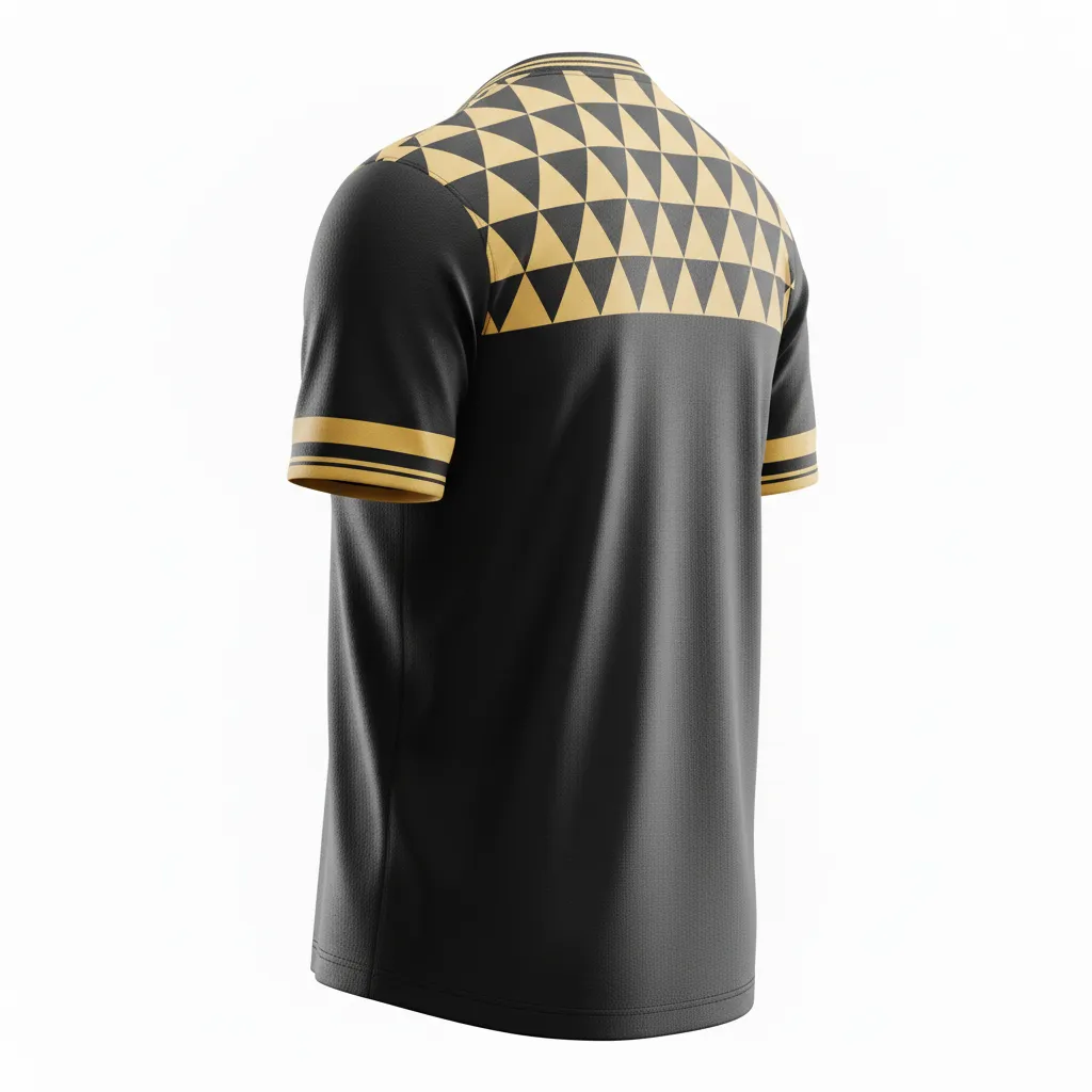 Custom Soccer Round Neck Soccer Jersey - Black, Gold - Round Neck Jersey Vegas Geometric - Back View - HAMCO Sports Inc.