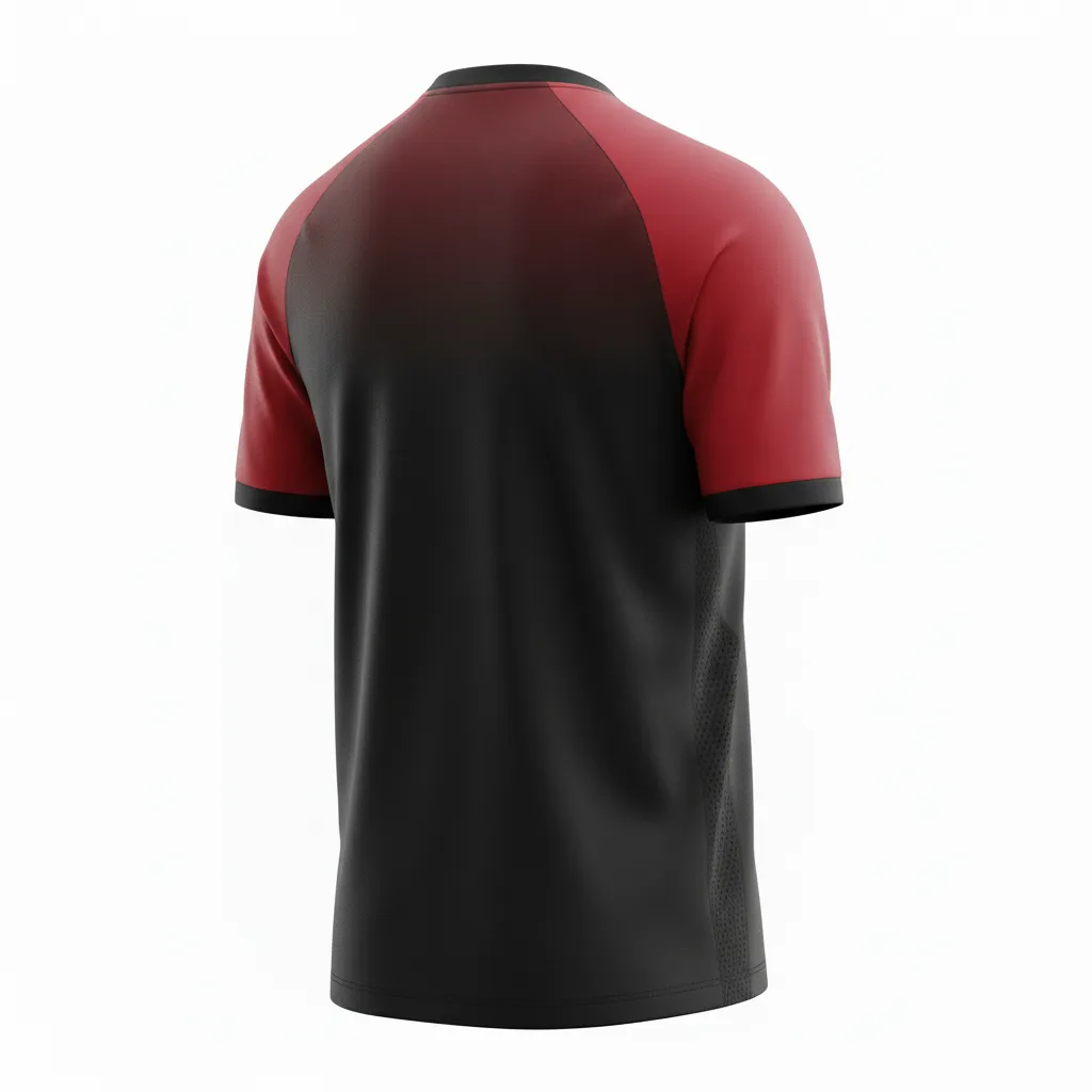 Custom Soccer Short Sleeve Training Shirt - Black, Red - Training Jersey Shoulder Panels - Back View - HAMCO Sports Inc.