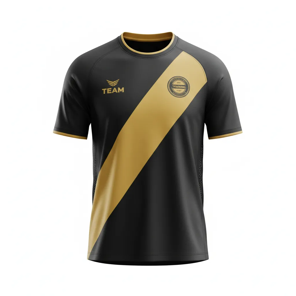 Custom Soccer Short Sleeve Training Shirt - Black, Gold - Training Jersey Vegas Diagonal Sash - Front View - HAMCO Sports Inc.
