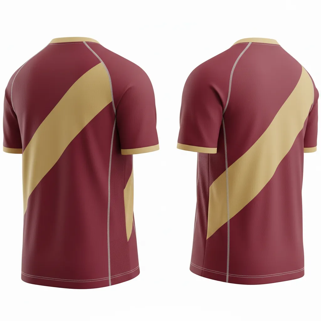 Custom Soccer Short Sleeve Training Shirt - Burgundy, Gold - Training Jersey Diagonal Sash - Back View - HAMCO Sports Inc.